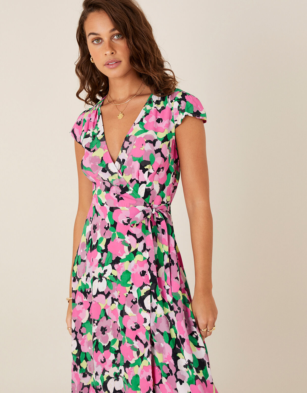 Floral Wrap Dress in Sustainable Viscose Pink | Casual \u0026 Day Dresses |  Monsoon UK.